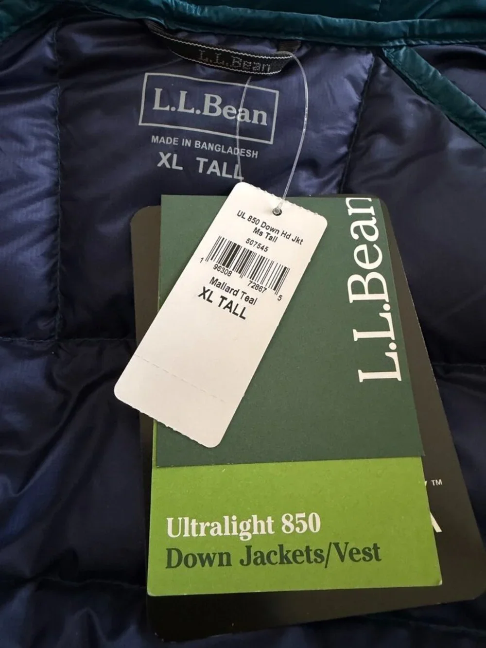 NWT LL Bean Ultralight 850 Down Hooded Women's XL Tall Teal Jacket